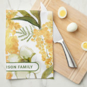 Gele botanische bloemstuk geschenk met eigen naam theedoek (Quarter Fold)