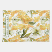 Gele botanische bloemstuk geschenk met eigen naam theedoek (Horizontaal)