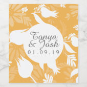 Gele botanische Floral Pattern Wedding Wijn Etiket (Enkel label)