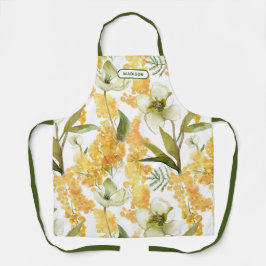 Gele botanische keuken cadeau met naam schort