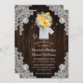 Gele Botanische Rustieke Houten Kant Bruiloft Kaart (Voorkant / Achterkant)