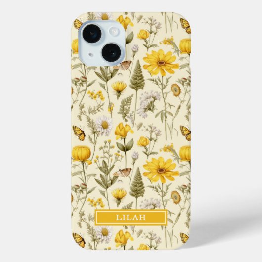 Gele Botanische Waterverf Bloemnaam Case-Mate iPhone Case (Achterkant)