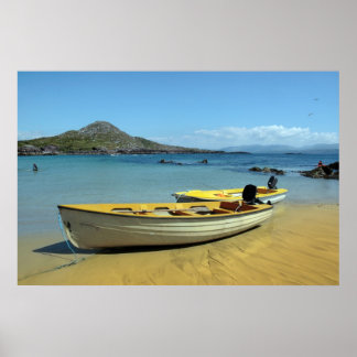 gele boten op het ierse strand poster