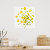 gele boterbloem bloemen waterverf poster (Keuken)