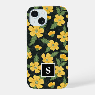 Gele boterbloemen bloemige bloem monogram iPhone 15 case