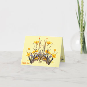 Gele boterbloemen Wilde Bloemen Vintage Kunstwerk Bedankkaart