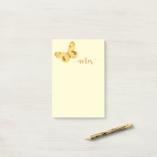 Gele Boterfly Fine Art Post-it Notes (Op bureau)