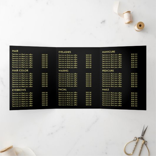 Gele botervliegen, Beauty Salon Tri-Fold Flyer Drieluik Uitnodiging (Binnen)