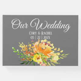  Gele Bouquet op Grijze bruiloft Gastenboek