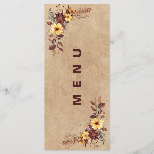 Gele Bourgogne Herfst Trouwreceptie Diner Menu (Achterkant)