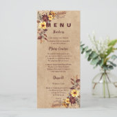Gele Bourgogne Herfst Trouwreceptie Diner Menu (Staand voorkant)