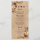 Gele Bourgogne Herfst Trouwreceptie Diner Menu (Voorkant)