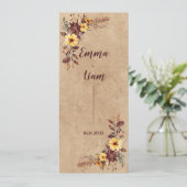 Gele Bourgondische Herfst Bloemen Trouwprogramma K Kaart (Staand voorkant)
