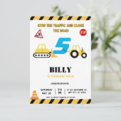 Gele Bouw 5E Verjaardag Uitnodiging (Staand voorkant)