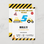 Gele Bouw 5E Verjaardag Uitnodiging (Voorkant / Achterkant)