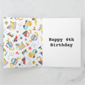 gele bouw vrachtwagen auto 4e verjaardag kaart (Binnen)