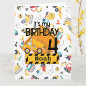 gele bouw vrachtwagen auto 4e verjaardag kaart (Gele Bloem)