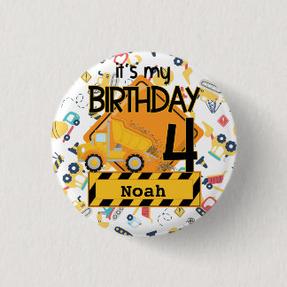 gele bouw vrachtwagen auto 4e verjaardag ronde button 3,2 cm