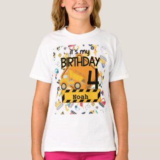 gele bouwtruck auto 4de verjaardag t-shirt