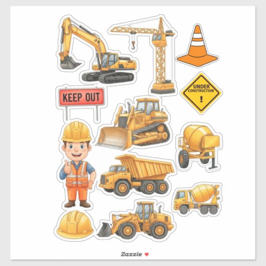 Gele Bouwtruck Bouwer Vinyl Sticker (Vel)