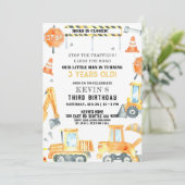 Gele Bouwtrucks Jongen Verjaardagsfeestje Kaart (Staand voorkant)