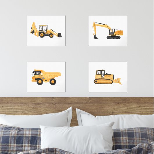 Gele Bouwvoertuigen Jongensruimte Muurkunst Sets (Slaapkamer)