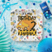 gele bouwwagen auto 2e verjaardag papieren bordje (Feest)