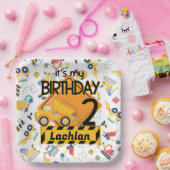 gele bouwwagen auto 2e verjaardag papieren bordje (Feest)