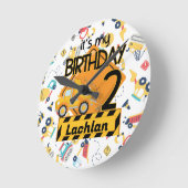 gele bouwwagen auto 2e verjaardag ronde klok (Hoek)