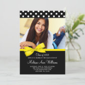 Gele Bow Polka Dot Foto Afstuderen Aankondiging (Staand voorkant)