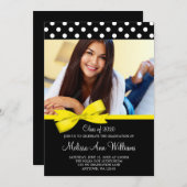 Gele Bow Polka Dot Foto Afstuderen Aankondiging (Voorkant / Achterkant)