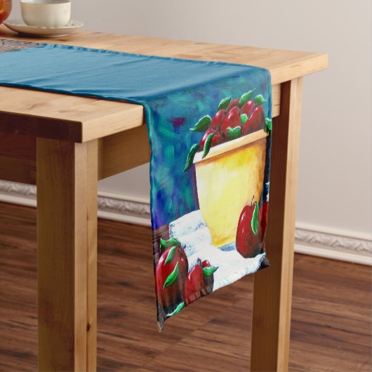 Gele Bowl met Apples Table Runner Korte Tafelloper (Voorbeeld)