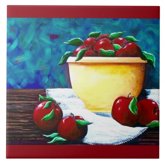Gele Bowl met Apples Tile Tegeltje (Voorkant)