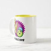 Gele Bowling Ball; Pins Tweekleurige Koffiemok (Voorkant links)