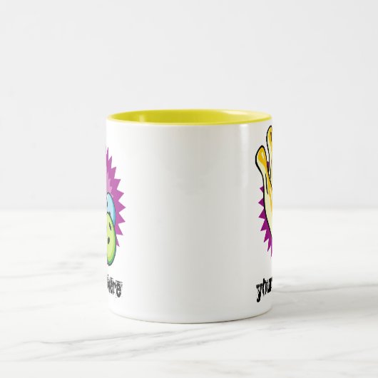 Gele Bowling Ball; Pins Tweekleurige Koffiemok (Center)