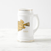 Gele boxfish cartoon illustratie bierpul (Voorkant rechts)