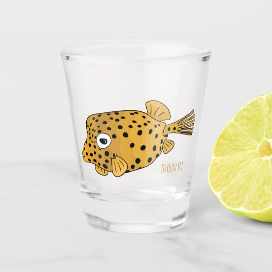 Gele boxfish cartoon illustratie shot glas (Voorkant)