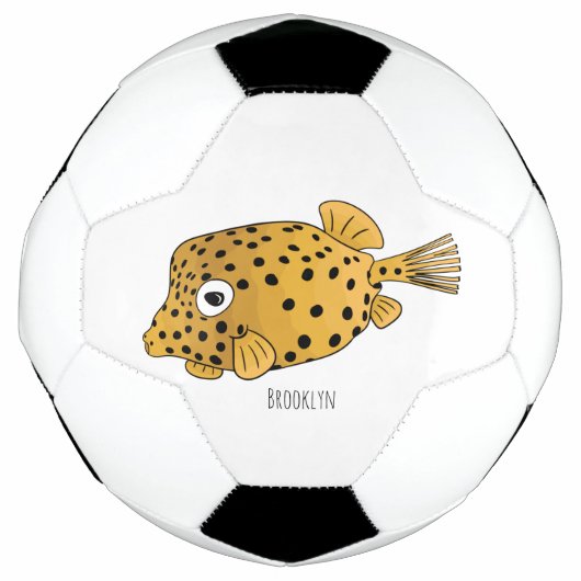 Gele boxfish cartoon illustratie voetbal (Voorkant)
