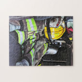 Gele brandweerhulp bij brandweer legpuzzel (Horizontaal)