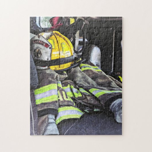 Gele brandweerhulp bij brandweer legpuzzel (Verticaal)