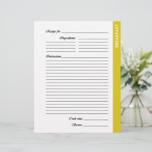 Gele BREAKFAST 2-zijdige Recipe Pages (Staand voorkant)