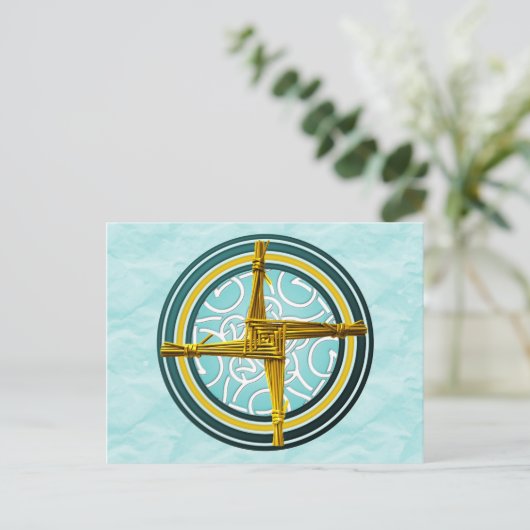 Gele brigadekruis op blauw briefkaart (Staand voorkant)