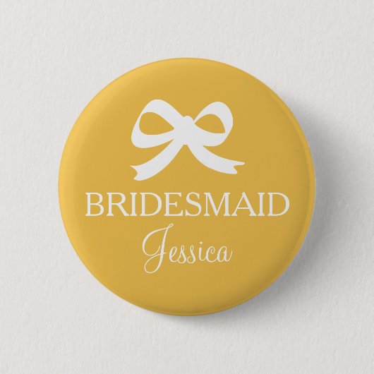 Gele bruidmaidenbadge voor trouwfeest ronde button 5,7 cm (Voorkant)