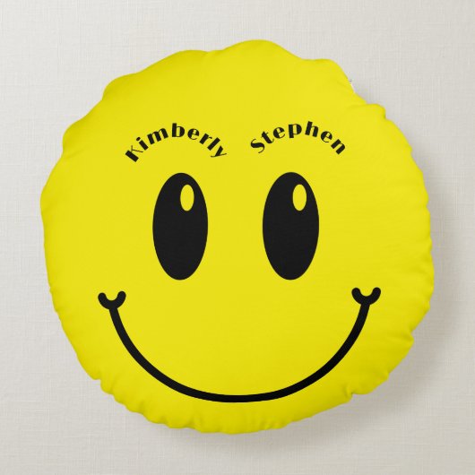 gele bruiloft cadeau uniek Funny Happy Rond Kussen (Achterkant)