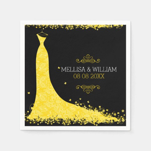 Gele bruiloft en zwarte achtergrond servet (Voorkant)