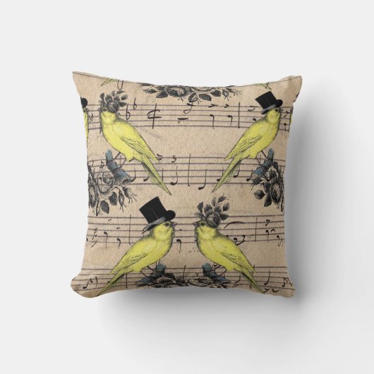 Gele bruiloft Franse vogels Pillow op muziekblad Kussen (Voorkant)