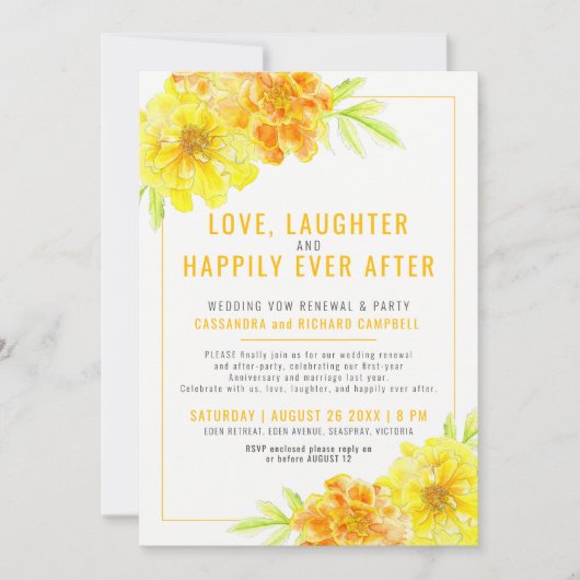 Gele bruiloft gelofte vernieuwing en feest gelukki kaart (Voorkant)