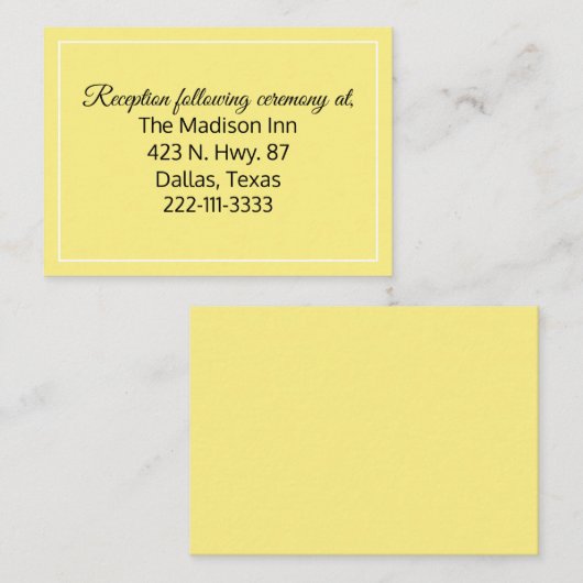 Gele bruiloft-omheiningskaarten informatiekaartje (Voorkant / Achterkant)