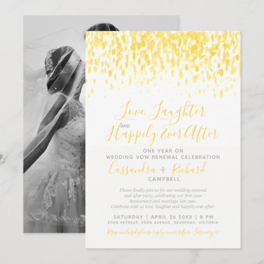 Gele bruiloft verlenging 1 jaar op een gelukkige d kaart (Voorkant / Achterkant)