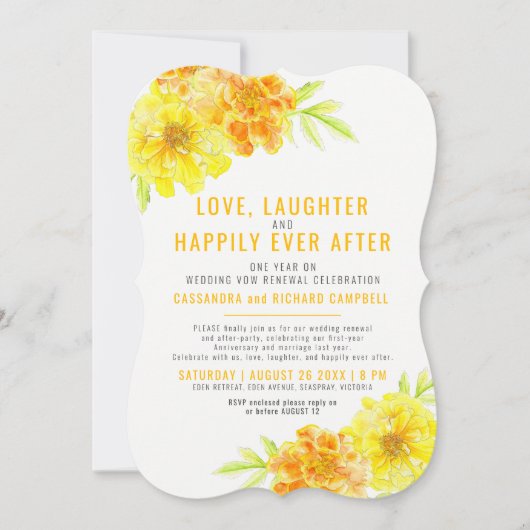 Gele bruiloft verlenging 1 jaar op een gelukkige d kaart (Voorkant)